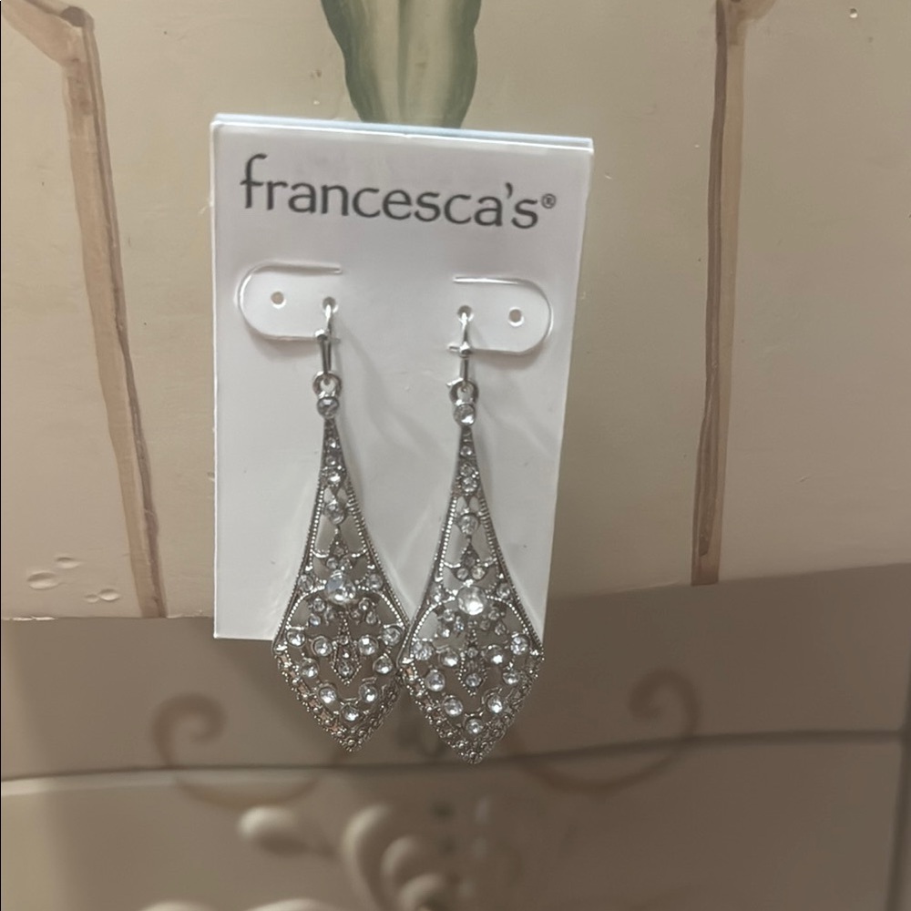 Francesca's Collections Silver Teardrop Earrings with Crystal Embellishments